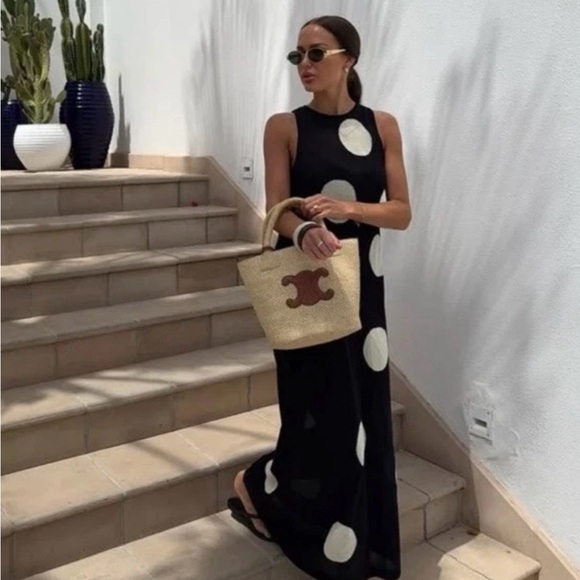 Zara Dresses & Skirts - Zara Black Maxi Dress with Large White Polka Dots vacation